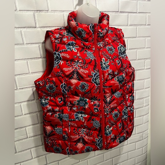 LANDS END women Floral Puffer Vest/size LP - Picture 3 of 12
